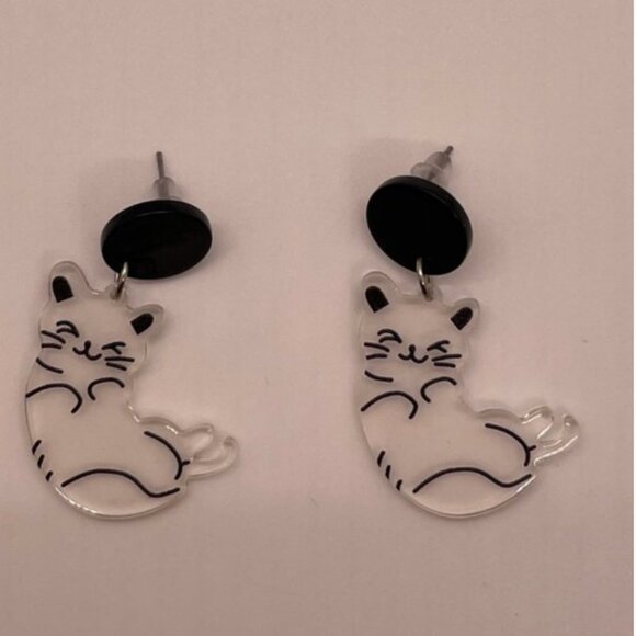 ⭐️❤️ FREE Cat Kitten Clear Chic Glam Animal Cute Girly Modern Hip Drop Earrings - Picture 4 of 9